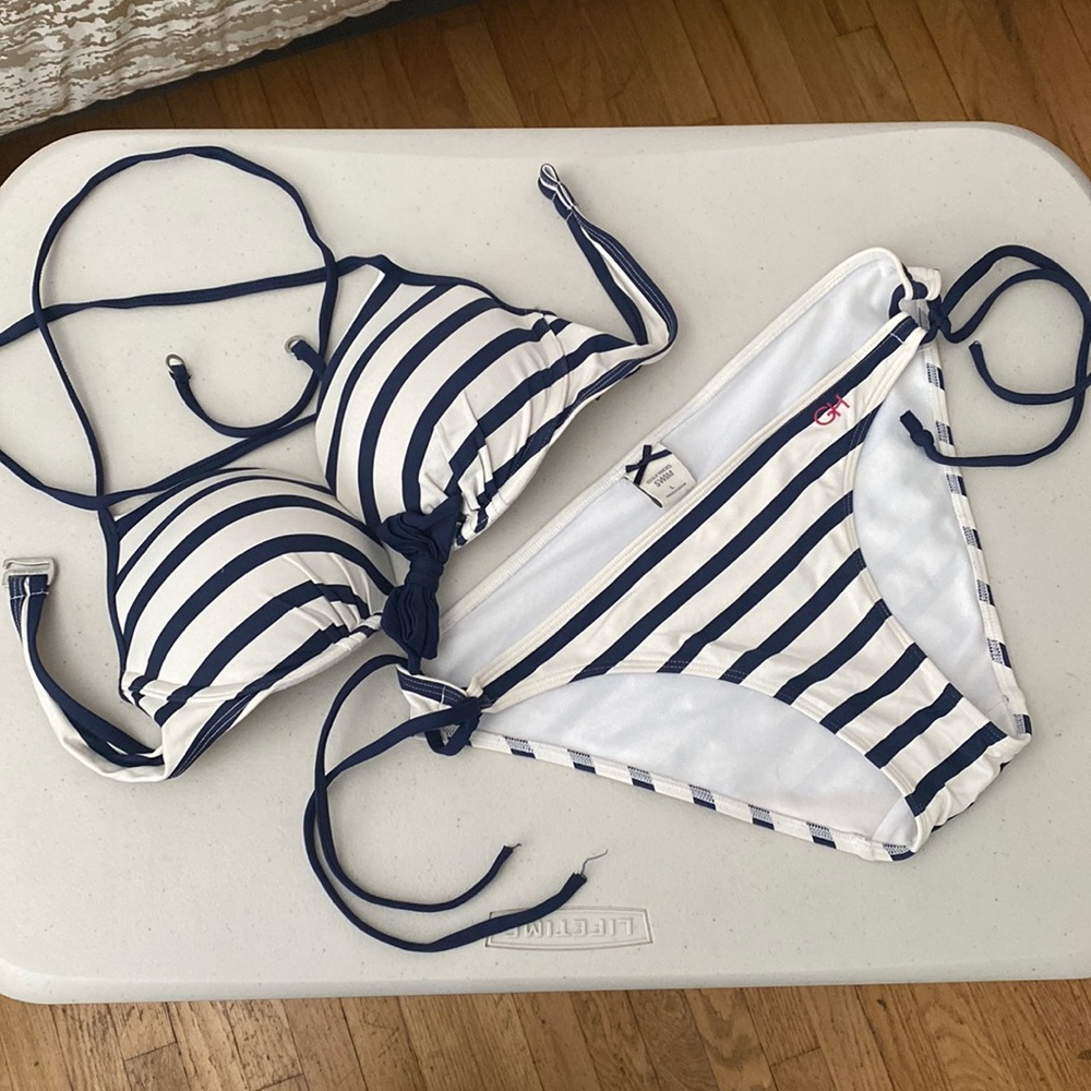 Gills Hicks navy blue and white stripe bikini set